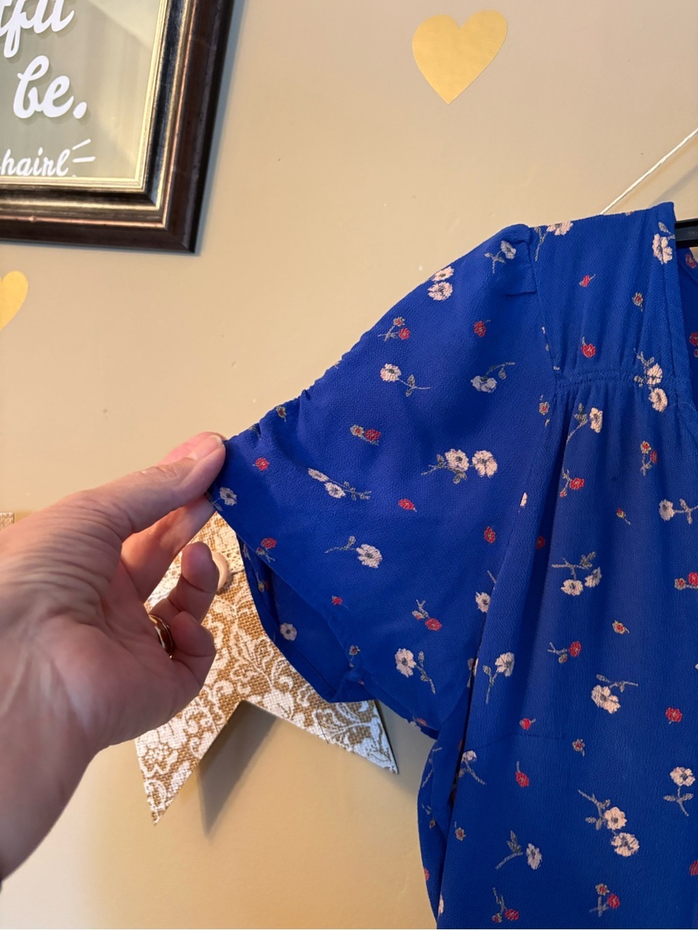 American Eagle Floral V-Neck Mini Dress - Royal Blue Ditsy Print - Picture 5 of 11